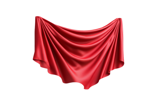Red cloth is hanging on a white background, isolated