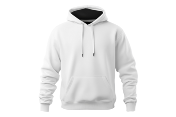 White hoodie with a black stripe on the hood, isolated