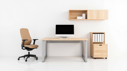 Modern Minimalist Office Workspace with Ergonomic Chair and Computer Setup for Productivity and Comfort