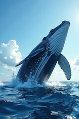 Fototapeta premium Gigantic gray whale breaching into ocean waters, wildlife, ocean, water