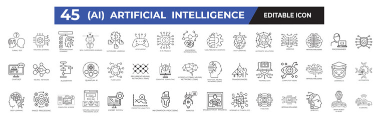 AI, Artificial Intelligence, robots, robotics, Digitalization, digital transformation, technology-related Editable Icons set