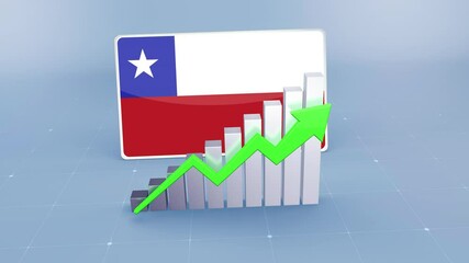 Chile Country Flag and Bar Chart Graph Showing Increasing Values a Green Arrow Developing Country Concept. Flag of the Chile - Powered by Adobe