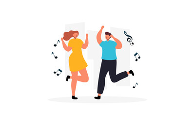 Happy people dancing character illustration