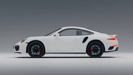 Naklejka premium fast white sportcar on a grey white background