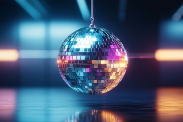 Obraz premium Disco ball is suspended from the ceiling, reflecting light and creating a fun