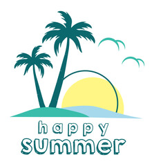 Happy Summer Logo Vector editable stroke 