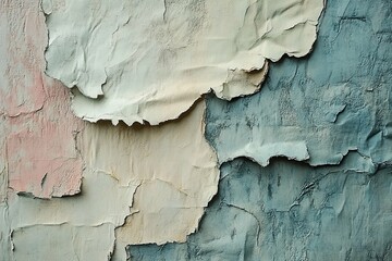 Obraz premium Peeling wall paint revealing multiple layers of different colors and textures