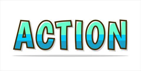 Action is the word on the image. The word is blue and white. The word is written in a bold font