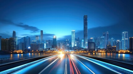 Obraz premium Modern Cityscape at Night with Expressway