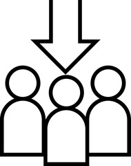 User decline icon with a downward arrow indicating audience loss, reduced engagement, or negative business impact with transparent background