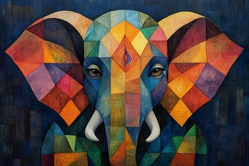 Fototapeta premium A Colorful Geometric Portrait of an Elephant Facing Forward