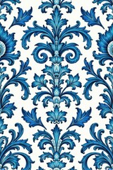 Elegant damask wallpaper with a sophisticated floral design in shades of blue and white, white, sophisticated, elegant