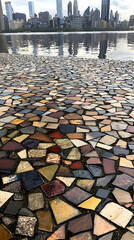 Colorful Stone Mosaic Pavement Reflecting City Skyline