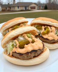 Ultimate Burger Triple Cheeseburger with Pickles and Savory Sauce