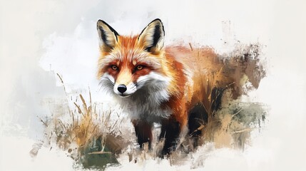 Fototapeta premium Fox in a field with soft artistic style
