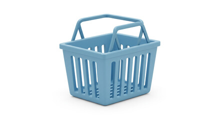 Fototapeta premium A pastel blue shopping basket ready for a cheerful market trip, showcasing its simple design against a bright white background.