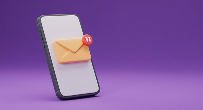 Eleven new messages await! A cheerful, cartoonish email icon pops on a smartphone screen, promising exciting news and updates against a calming purple backdrop.