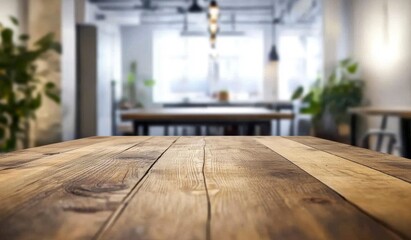 Rustic Wooden Tabletop in a Cafe or Restaurant Interior Scene