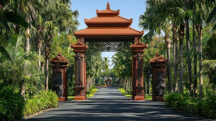 Fototapeta premium Tropical Asian Gate Entrance, Luxury Resort