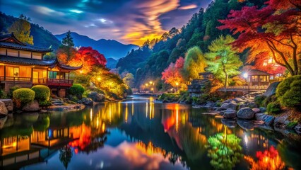 Fototapeta premium Autumn Landscape with Japanese Architecture