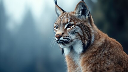 Obraz premium Captivating Lynx Portrait in Misty Forest Setting Wildlife Photography