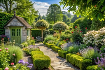Obraz premium Formal Garden with Cottage and Topiary