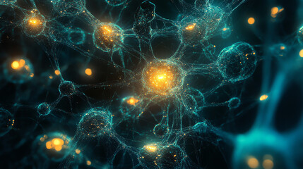 Neural Network Interconnected Nodes Glowing with Data Flow