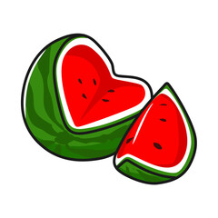 vector cartoon of red ripe watermelon seductively cut big sideways