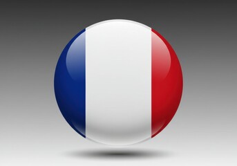 Glossy red, white and blue abstract 3D ball shape floating on gray background with soft shadow