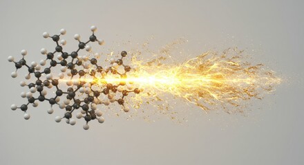 Obraz premium Abstract 3D Rendering Of A Molecular Structure Disintegration With Radiant