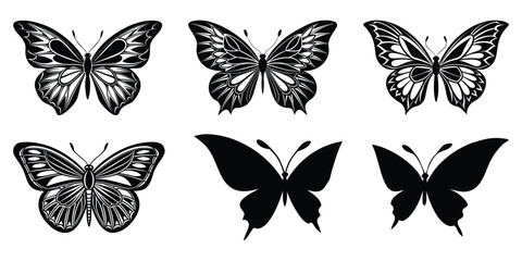 Obraz premium Butterfly Silhouettes Collection: Black Vector Illustrations of Wing Patterns