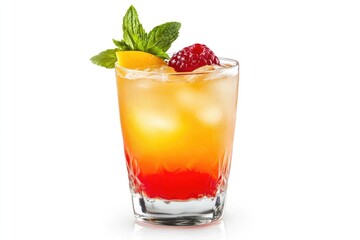 Refreshing Cocktail with Orange Raspberry and Mint Garnish in Glass