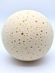 Cream-colored sphere with numerous small holes, textured surface