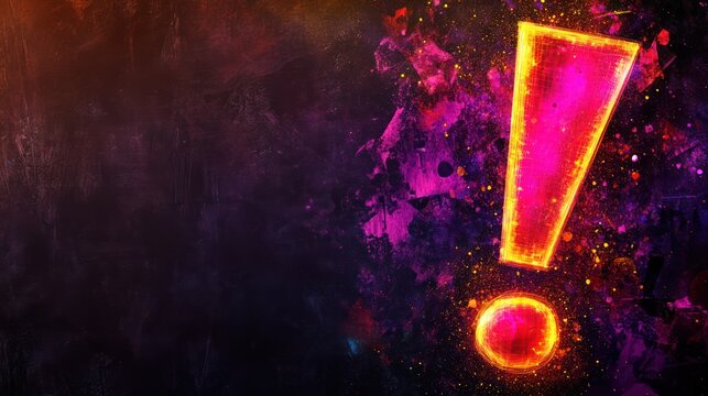 Glowing exclamation mark, cosmic background, alert, digital art, website banner