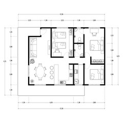 Architecture plan with furniture. home floor plan, isolated on white background, stock illustration.