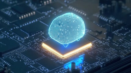 Futuristic Digital Brain with Circuit Board and Neon Glow Effect
