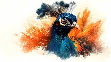 Obraz premium A vibrant artistic rendering featuring a stunning peacock portrait