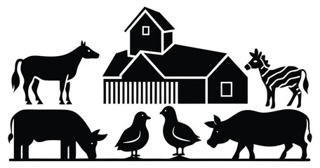 Farm Animal Silhouette Illustrations - Vector Graphics Set