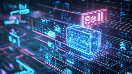 Fototapeta premium Sell digital products seamlessly virtual marketplace graphic design futuristic environment 3d perspective e-commerce concepts