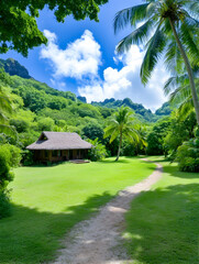 Lush tropical bungalow nestled in vibrant green valley