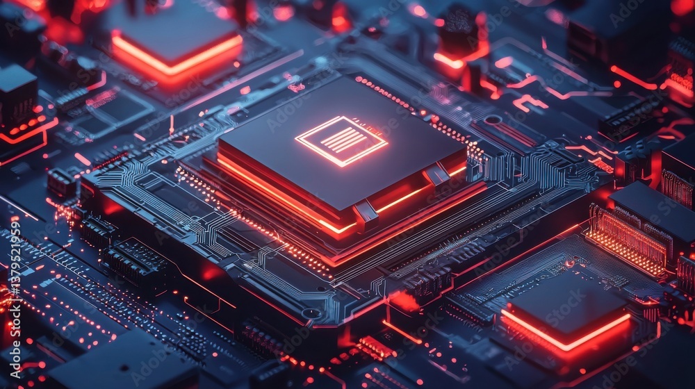 Poster abstract cpu chip showcasing intricate design elements and modern technology in a dynamic gradient s