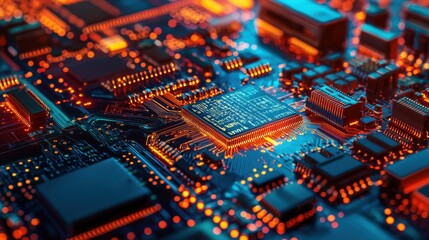 Obraz premium Abstract circuit board with red light creating a tech flow in gradient style representing modern technology