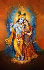 Radha Krishna Canvas Art - Traditional Devotional Painting