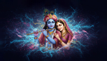 Radha Krishna in Galaxy - Celestial Divine Love