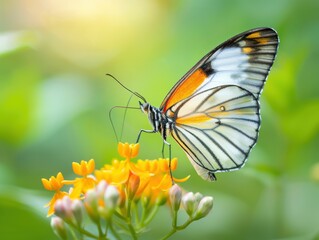 Obraz premium Closeup of a butterfly on a flower in nature macro photography outdoor garden environment serene viewpoint