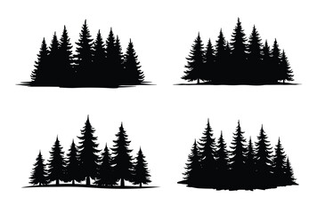 Black Fir Trees Group Silhouette Vector Nature Design collection