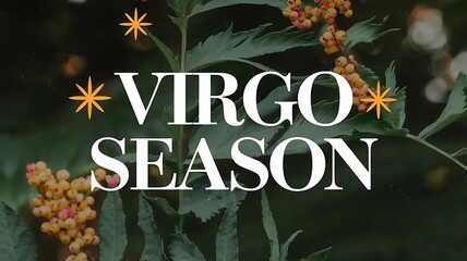 A verdant nature background and the words virgo season are shown