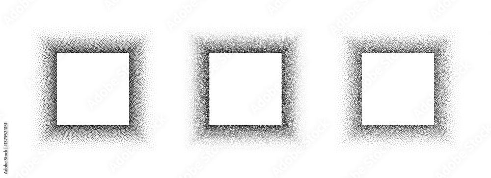 Poster black stippled square frame set. dotted gradient border collection. rectangle picture holders for ba