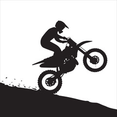 Fototapeta premium silhouette of motorcycle rider performing trick on white background, Motocross Silhouette Vector stock illustrator, Silhouette of a motocross rider doing a freestyle stunt in the air Vector