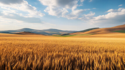Obraz premium field, wheat, sky, landscape, agriculture, nature, summer, farm, grass, meadow, blue, rural, crop, grain, plant, cloud, countryside, clouds, yellow, green, cereal, harvest, sunset, country, farming